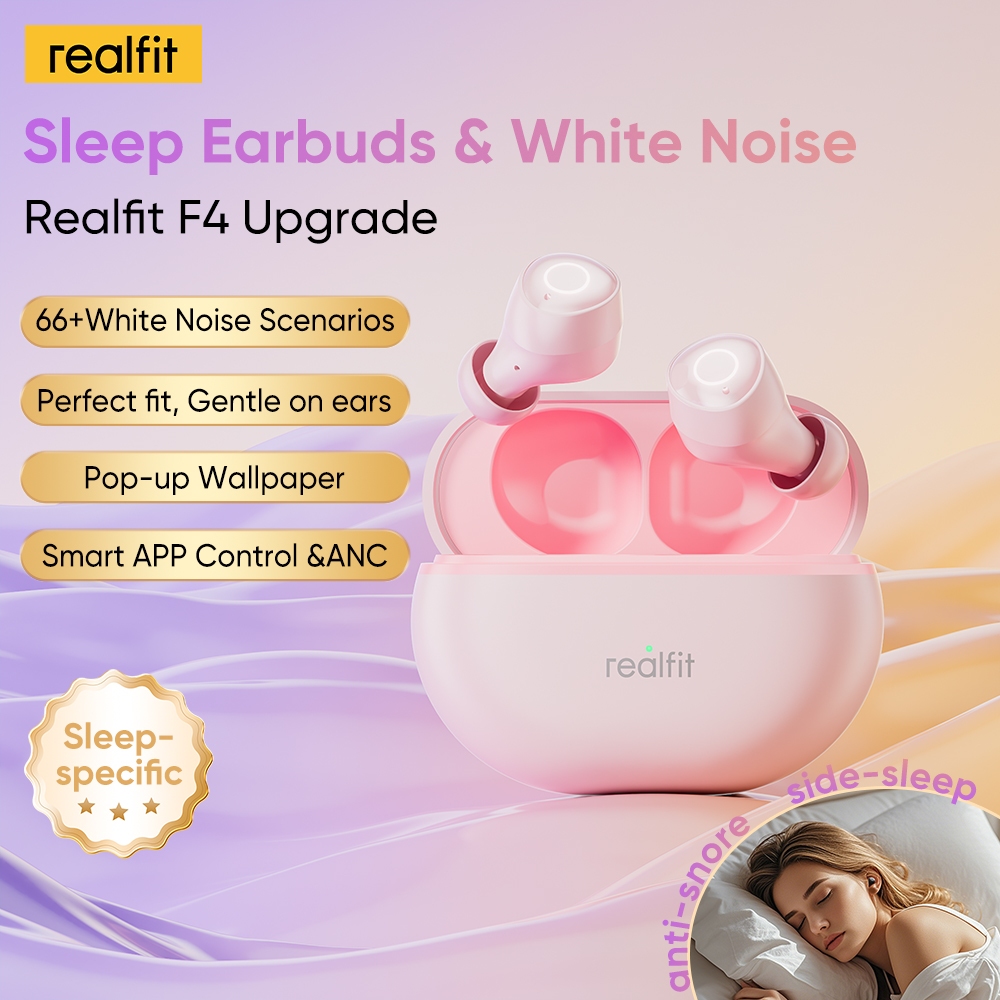 [Nâng cấp mới] Realfit F4 ​Tai nghe ngủ AI ANC & Tiếng ồn trắng có điều khiển ứng dụng Chống áp lực đeo V6.0