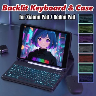 NIXXOS Dành Cho Xiaomi Pad Redmi Pad Bao Da Có Đèn Nền Bàn Phím LED 7 Màu Ánh Sáng Vỏ Bàn Phím Từ Tính Bluetooth Có Khe Cắm Bút Tích Hợp Cho Mi Pad 7, 7 Pro, 6, 6 Pro, 5, 5 Pr