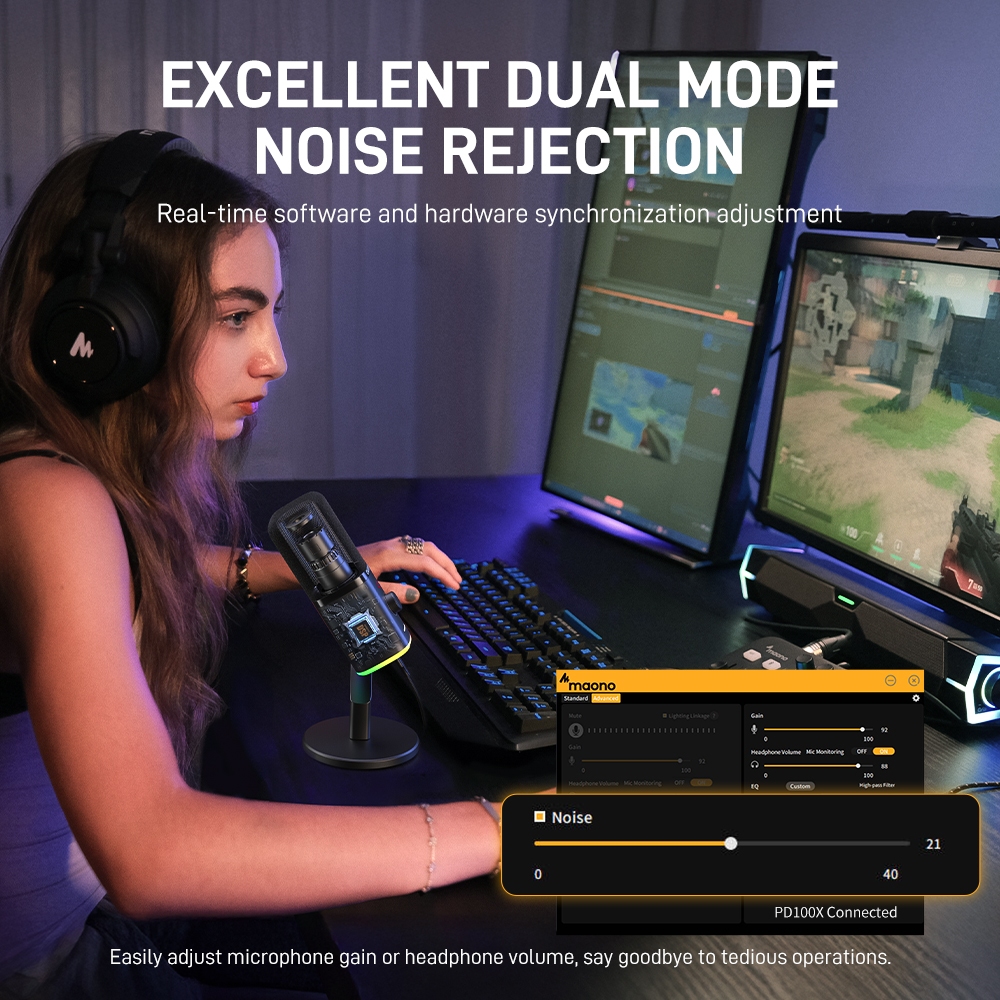 Micrô Podcasting năng động màu đen Maono PD100X, có đèn RGB, Bộ micrô chế độ kép USB / XLR với phần mềm, tắt tiếng, điều khiển âm lượng cho PC, điện thoại, phát trực tuyến, qua giọng nói | BigBuy360 - bigbuy360.vn
