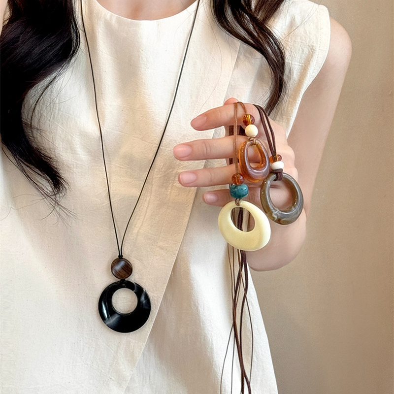 Vintage Mới Phong Cách Trung Hoa Nhựa Vòng Tròn Mặt Dây Chuyền Áo Len Dài Vòng Cổ Trang Sức Nữ Ngày Lễ Quà Tặng Phụ Kiện