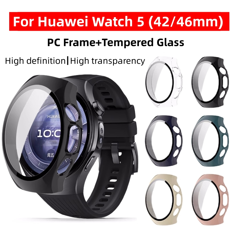 Ốp PC cứng cho HUAWEI Watch 5 46mm kèm kính gia cố 360° Bảo vệ màn hình Bảo vệ toàn diện cho Huawei 