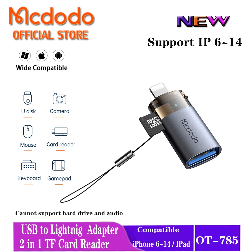 Mcdodo OTG Bộ chuyển đổi USB-A sang Lightning 2 trong1 / Type C & Đầu đọc thẻ TF cho iP 16 Pro Max 1