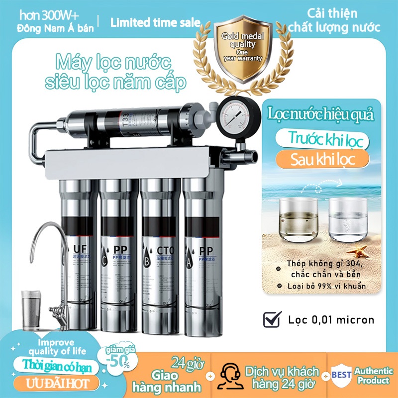 Máy Lọc Nước Gia Đình 5 Cấp Lọc UF - Nước tinh khiếtInox 304 Cao Cấp, Bền Đẹp