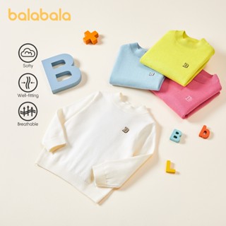 Áo len trẻ em Balabala cho bé trai và bé gái 2024 Áo thun dệt kim cổ cao đơn giản mới cho mùa thu đông