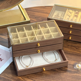 3 ngăn kéo Hộp trang sức hạt gỗ óc chó có nắp đa chức năng dung tích lớn Chống oxy hóa Trang sức tổ chức