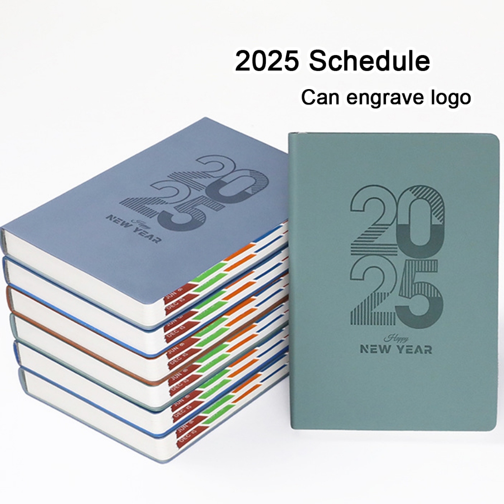 (Có thể khắc logo) Sổ kế hoạch hàng ngày khổ A5, nhật ký giả da mềm năm 2025, sổ kế hoạch 365 ngày c