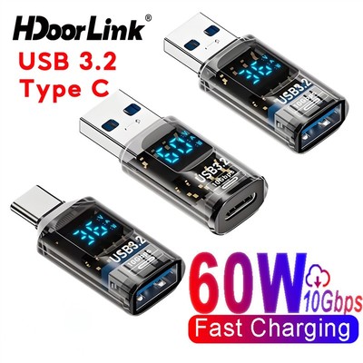 HdoorLink 10Gbps USB A Loại C Màn Hình Hiển Thị Kỹ Thuật Số Bộ Chuyển ĐổiOTG USB 3.2 60W Sạc Nhanh Dữ Liệu Transafer Chuyển Đổi Cho Điện Thoại Máy Tính Bảng Laptop