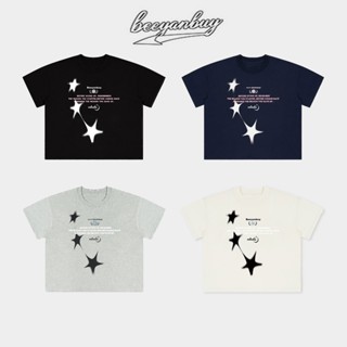  Beeyanbuy Áo phông nam Đen form rộng áo ngôi sao mùa hè cổ tròn unisex fashion local brand 