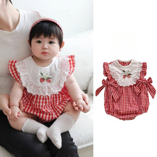 Bộ đồ liền thân bé gái mùa hè Bộ áo liền quần không tay cho bé gái Áo liền quần kẻ sọc hoa 0-2 tuổi Quần áo trẻ sơ sinh