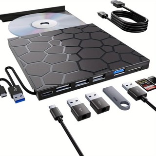 Ổ đĩa CD / DVD gắn ngoài cho máy tính xách tay, Đầu DVD di động cho máy tính xách tay, 8 trong 1 USB 3.0 CD / DVD-ROM + / -RW Đầu ghi CD, ổ đĩa CD USB gắn ngoài Tương thích với máy tính xách tay Mac, 11h
