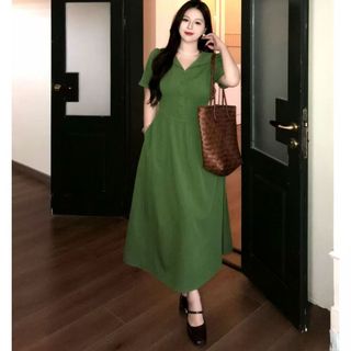 Qianqian Bán Chạy Nữ Pháp Thanh Lịch Đầm Nữ Mùa Hè Phong Cách Mới Tính Khí Ôm Hơn Nhìn Cổ Chữ V Thiết Kế Váy Dài Over-the-Knee