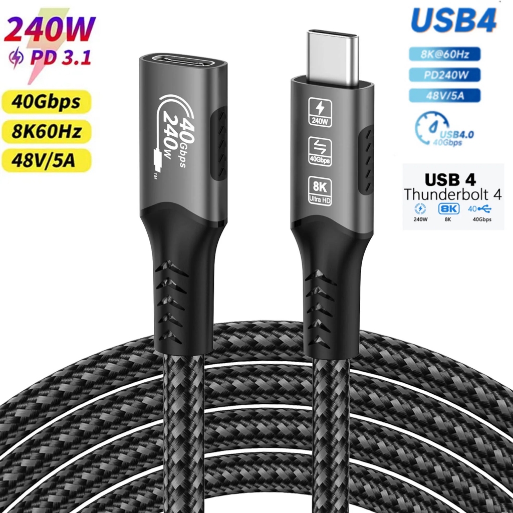 0.5m 1m 1.8m USB 4 Cáp Nối Dài USB c Nam Sang NữType-c Cáp 8K @ 60Hz 240W 40Gbps Thunderbolt 4 Cáp C