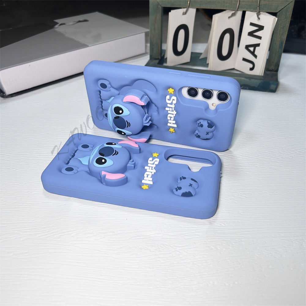 Dành Cho Samsung A56 A36 A26 A35 A55 A14 A16 3D Hoạt Hình Stitch Có Giá Đỡ Tay Cầm Đứng Bao Da