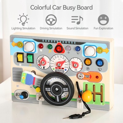 Bảng bận rộn bằng gỗ với vô lăng Montessori Đồ chơi giáo dục sớm Giả vờ chơi Đồ chơi lái xe Trẻ em Đồng hành du lịch