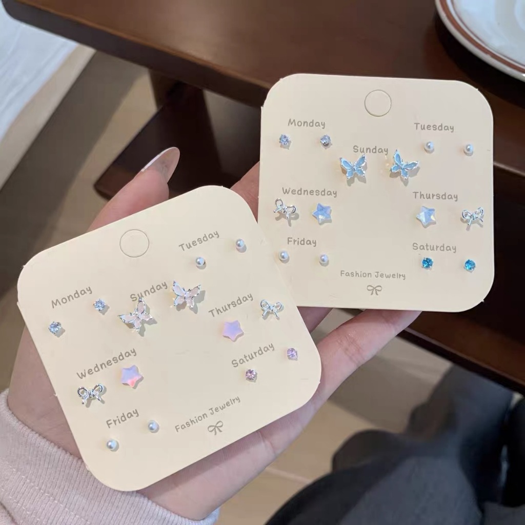 14 Cái / lốc Thời Trang Bướm S925 Mạ Bạc 3D Hoa Tai Khóa Bông Tai Phụ Kiện