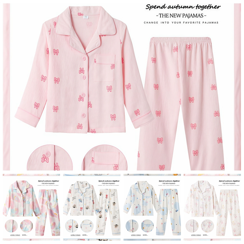 Bộ Đồ Ngủ Trẻ Em Bé Gái Dài Tay Mặc Ở Nhà Cotton Đồ Ngủ Trẻ Em Phong Cách Hàn Quốc Váy Ngủ Cho 5 - 6 Tuổi