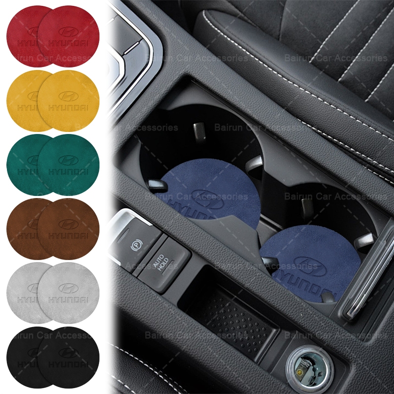 2 Chiếc Phong Cách Da Lộn Xe Đế Lót Ly Logo Ô Tô Cốc Nước Chống Trơn Trượt Thảm Cho Xe Hyundai Tucso
