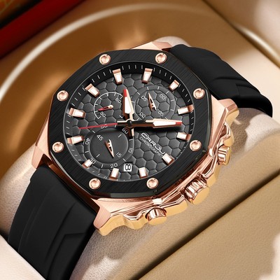 Đồng Hồ Nam CRRJU Ban Đầu Thương Hiệu Hàng Đầu Đa Năng Chronograph Dạ Quang Con trỏ Dây Đeo Silicon Thể Thao Quân Sự Thạch Anh Chống Thấm Nước 2322X