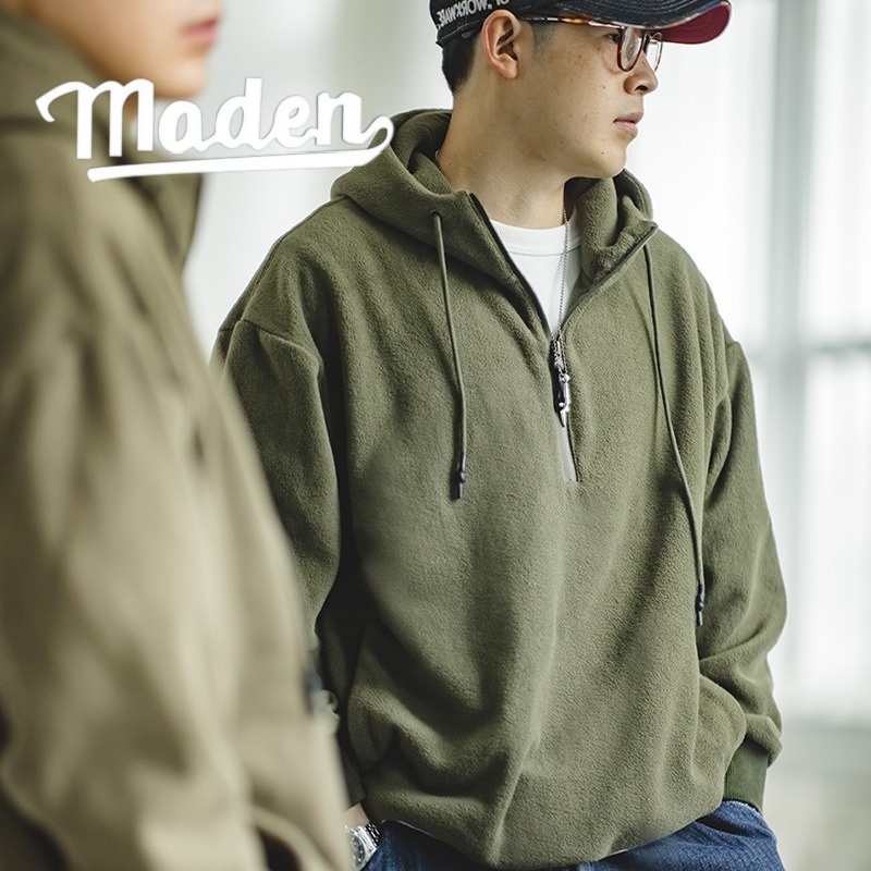 Maden Áo Hoodie Nam Lông Cừu Phong Cách Mỹ, Retro Ấm Áp