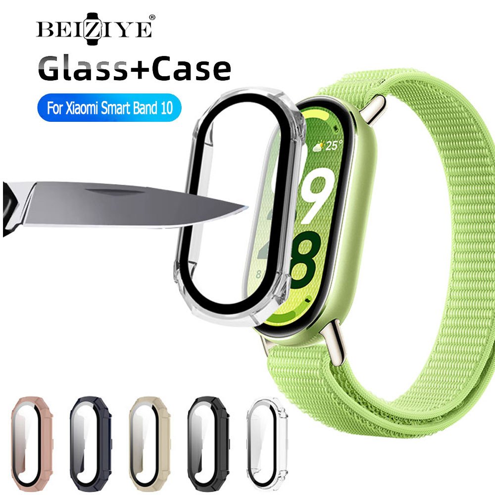 Beiziye Kính+Vỏ Cho xiaomi mi band 10 Ốp Lưng Cường Lực Bảo Vệ Màn Hình Cho Xiaomi Smart Band 10