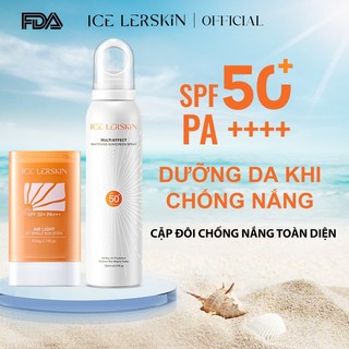  Bộ Đôi Chống Nắng ICE LERSKIN Double UV Protection Kem chống nắng dạng thỏi Air Light UV Shield Sun Stick  Dành cho trẻ em - Chống thấm nước  Xịt chống nắng đa năng ICE LERSKIN Multi-Effect Whitening Sunscreen Spray  Phù hợp mọi loại da  