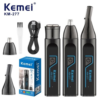 Kemei KM-277 Máy Cạo Râu Điện Tai / Lông Mày / Tông Đơ Cắt Tóc Mũi 3in1 Bộ Mini Di Động Cơ Thể Cắt Tóc Dao Cạo An Toàn Có Thể Sạc Lại