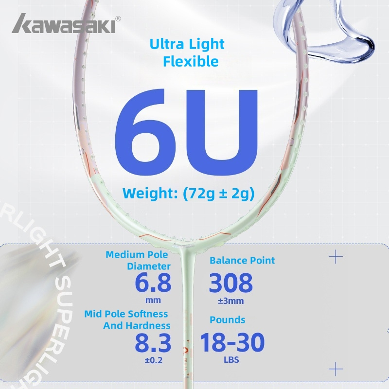 Vợt cầu lông Kawasaki SUPER LIGHT α 6U Carbon siêu nhẹ, khối lượng 18-30lbs, tốc độ cạnh tranh dành 