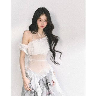 Áo thun lưới ngắn tay hở vai trong suốt dành cho nữ