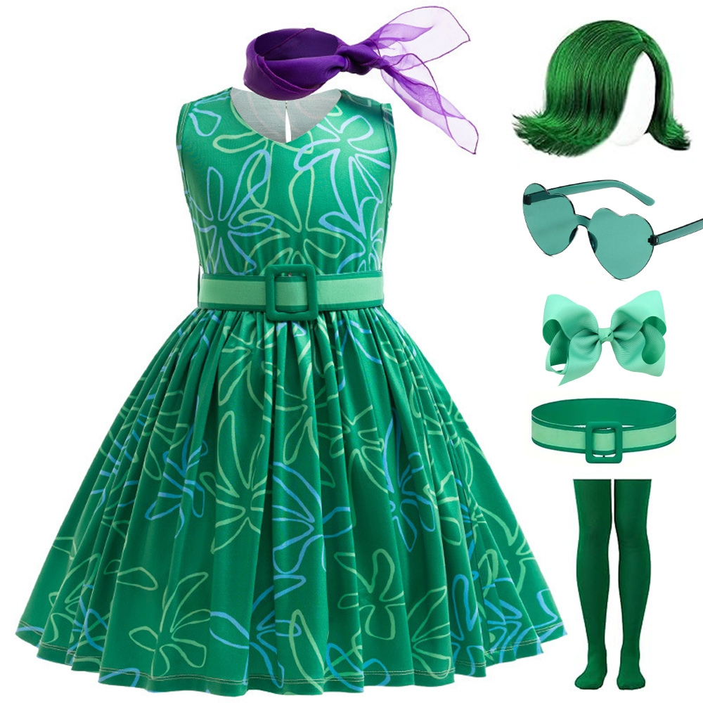 Inside Out 2 Trẻ Em Bé Gái Trang Phục Xanh Không Tay Đầm Công Chúa Mùa Hè Trẻ Em Halloween Đảng Cosp