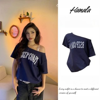 Áo lệch vai Áo thun nữ Oversize Áo thun ngắn tay in họa tiết cổ điển đường phố dành cho nữ ins thon gọn