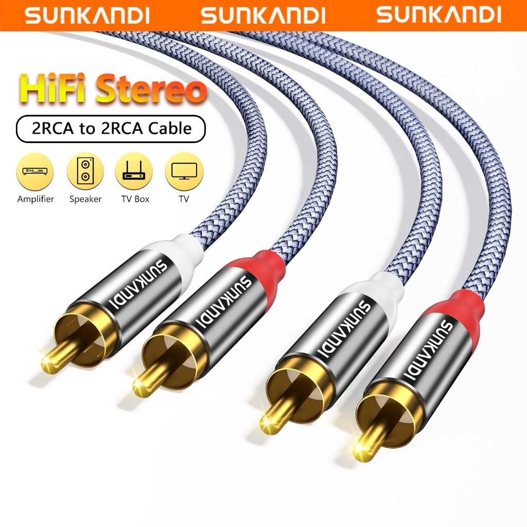 Cáp âm thanh SUNKANDI 2RCA đến 2RCA Nam Cáp mạ vàng âm thanh nổi cho rạp hát tại nhà, điện tử âm thanh