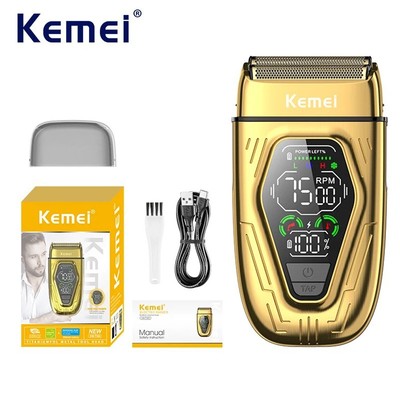 Kemei Chuyên Nghiệp Cắt Tóc Lá Máy Cạo Râu Nam Không Dây Điện Qua Lại Dao Cạo Với Tốc Độ Cao Kép Lưỡi Sạc USB-C