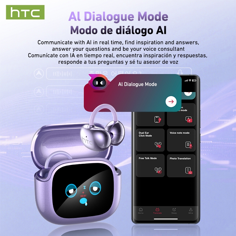 HTC NE32 Tai nghe dịch thuật AI Tai nghe Bluetooth 6.0 Dịch thuật AI Màn hình LED thông minh Chất lượng âm thanh HiFi Công nghệ giảm tiếng ồn | BigBuy360 - bigbuy360.vn