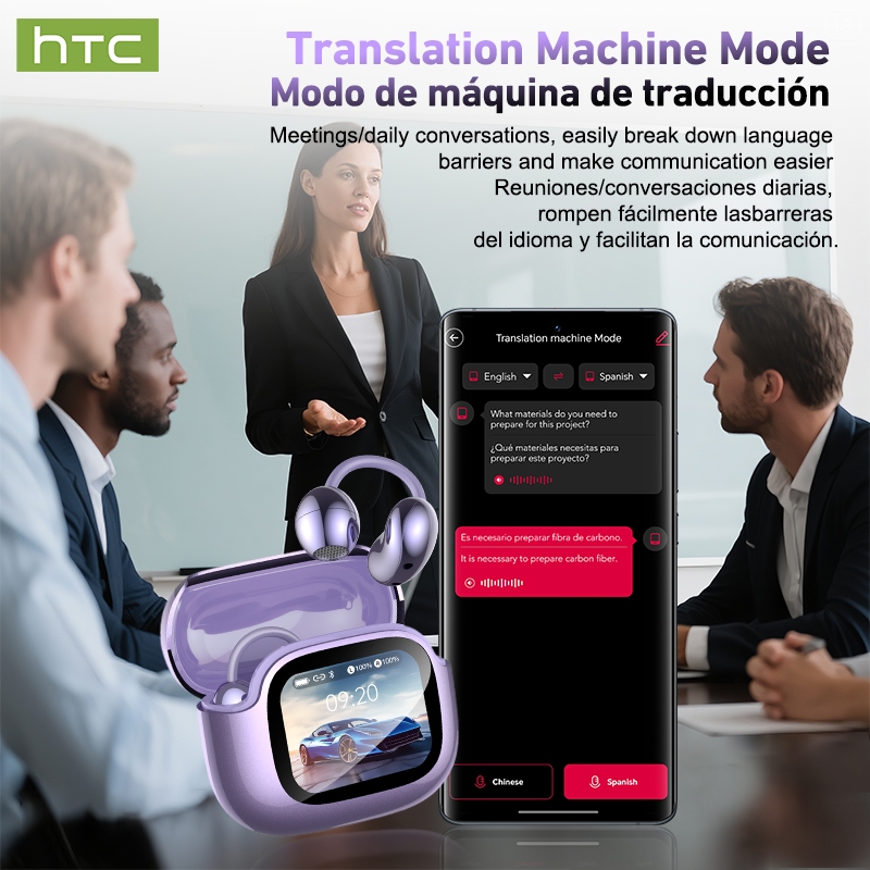 HTC NE32 Tai nghe dịch thuật AI Tai nghe Bluetooth 6.0 Dịch thuật AI Màn hình LED thông minh Chất lượng âm thanh HiFi Công nghệ giảm tiếng ồn | BigBuy360 - bigbuy360.vn