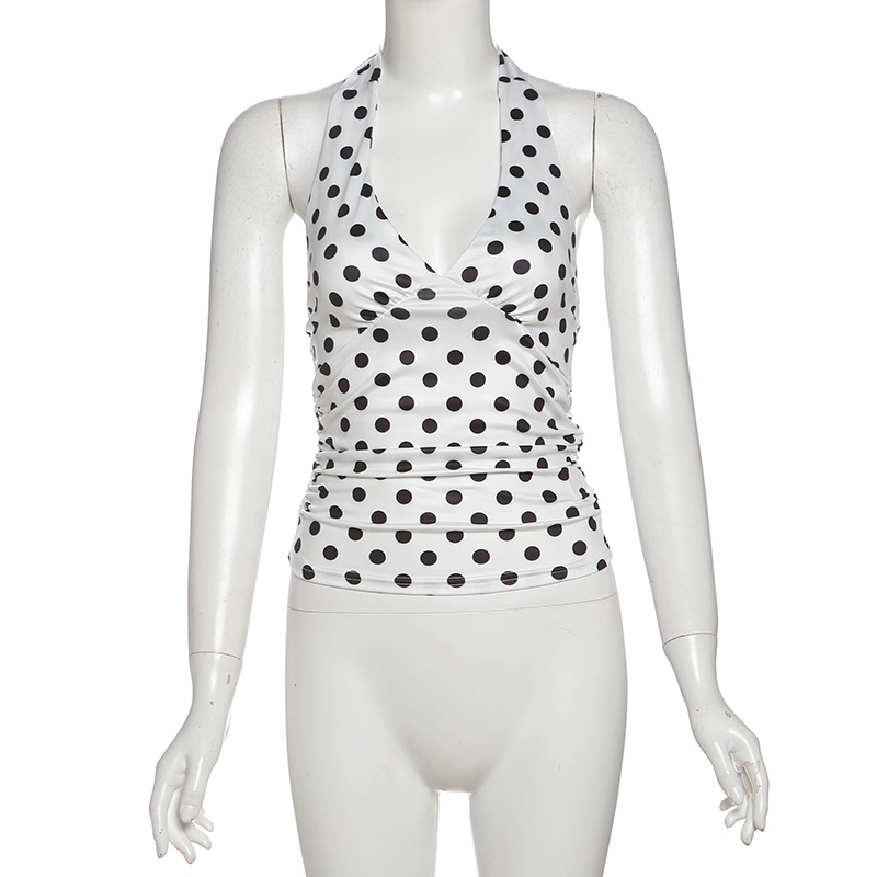 Klalien Chấm Bi In Áo Vest Nữ Y2K Ren Backless Dây Cổ Chữ V Skinny Xu Hướng Mùa Hè Hàng Ngày Đường Phố Cơ Bản Sang Trọng Áo | BigBuy360 - bigbuy360.vn