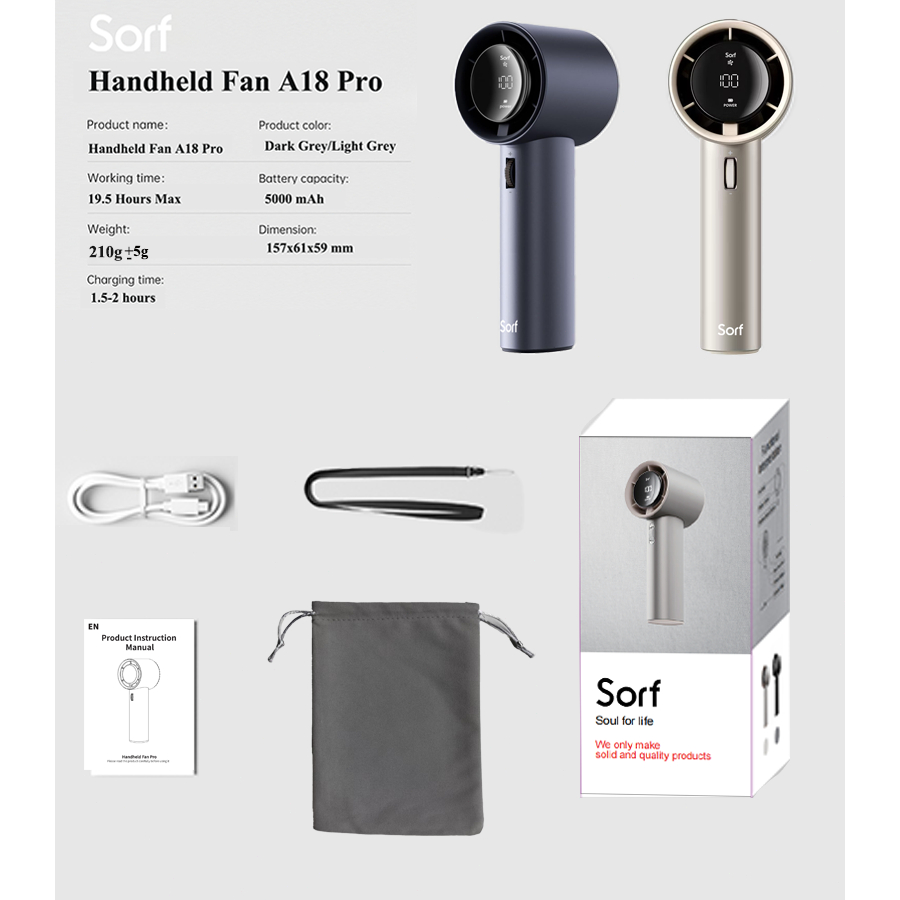 Sorf A18 Pro - Quạt Cầm Tay & Để Bàn 2 Trong 1: Gió Mạnh, Chạy Êm, Làm Mát Nhanh Chóng | BigBuy360 - bigbuy360.vn
