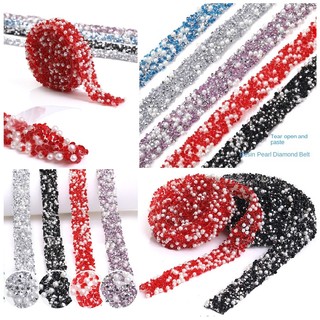 Dây Lưới Nhựa Tự Dính Sáng Bóng 12mm Kết Hợp Ống Pha Lê Ngọc Trai Tròn Trang Trí Quần Áo DIY