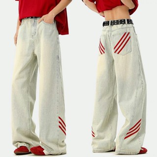 PAIMILAI Store Quần jean nam kiểu Mỹ dáng rộng giản dị chất lượng cao phong cách trung tính thiết kế sọc đường phố cao cấp