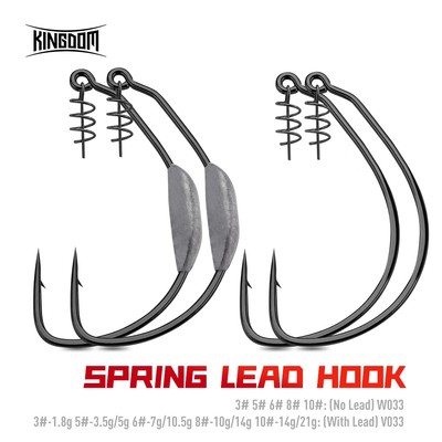 Kingdom Spring Lead Hook Móc Câu Cá 4 Cái / hộp 3 # 5 # 6 # 8 # 10 # Crank Hook Weedless Hook Soft Worm Jig Head Spring Metal Sea Fishing Lực Kéo Siêu Mạnh Bền