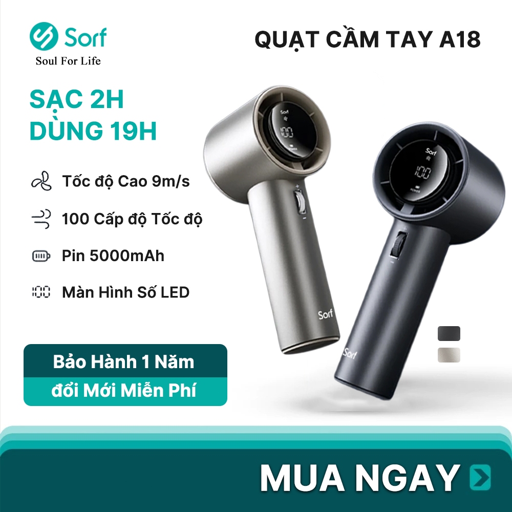 Sorf A18 Pro Quạt Cầm Tay Siêu Mạnh Pin 5200mAh Mini Sạc điện đứng Tản Nhiệt Tích điện  9m/s điều Chỉnh 100 Mức Màn Hình LED