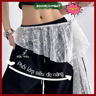 ZHONGGON667 Ren Mini Váy Thêu Hoa Y2K Dạo Phố Xù Váy, Nhìn Xuyên Qua Không Đều Bông Tai Kẹp Ruched Váy