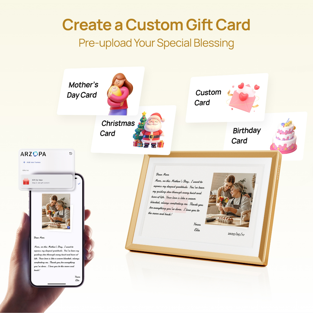 Khung ảnh kỹ thuật số bằng kim loại WiFi ARZOPA 10.1 ", Màn hình cảm ứng HD IPS, Dễ dàng chia sẻ ảnh / video qua ứng dụng miễn phí, Khung quà tặng thông minh tùy chỉnh cho gia đình - Vàng D10 | BigBuy360 - bigbuy360.vn
