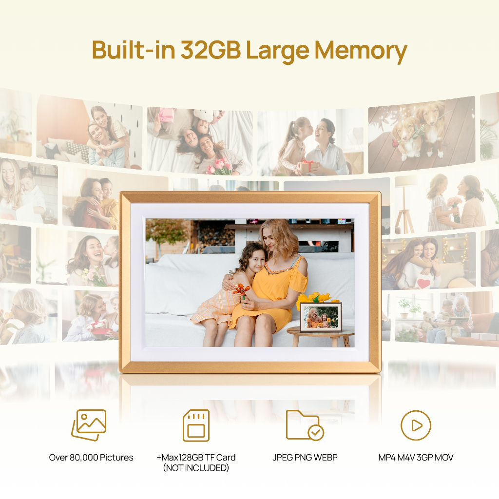 Khung ảnh kỹ thuật số bằng kim loại WiFi ARZOPA 10.1 ", Màn hình cảm ứng HD IPS, Dễ dàng chia sẻ ảnh / video qua ứng dụng miễn phí, Khung quà tặng thông minh tùy chỉnh cho gia đình - Vàng D10 | BigBuy360 - bigbuy360.vn