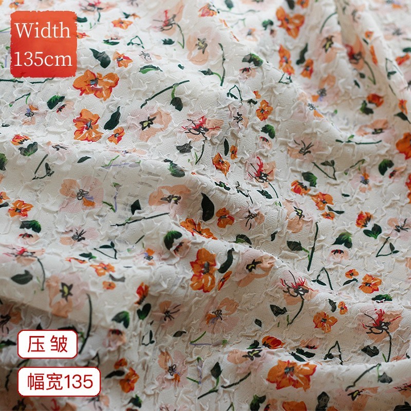 1 Mét 3D Nổi Bong Bóng Nhăn Vải Voan Hoa Đầm Vải