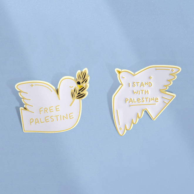 Miễn Phí Pin Hoà Bình Trắng Dove Kim Loại cho Chân Ve Áo và Ba Lô - Quà Tặng Đặc Biệt từ Palestine