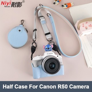  NIYI Bao Da PU Đế Canon EOS R50 R100 Camera Bảo Vệ Nửa Thân Vỏ Bao Da Túi Phụ Kiện 