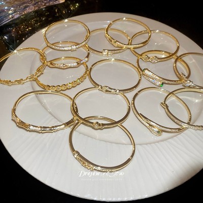 Vòng tay mở hình con rắn zircon mạ điện 18K, style châu Âu - Mỹ