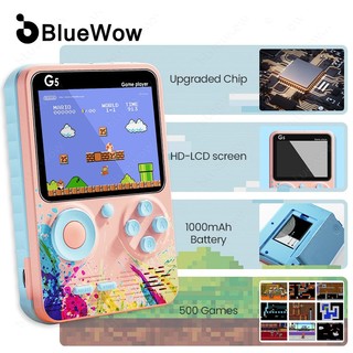 Bảng điều khiển BlueWow G5 cầm tay di động Retro Mini Pocket Game 2Player Sup Hộp trò chơi 500 trong 1 Gameboy Gamebox có thể sạc lại