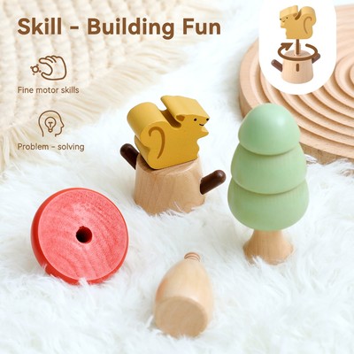 Bộ khối vít động vật bằng gỗ dành cho trẻ mới biết đi Đồ chơi học tập Montessori Động cơ tinh xảo & Chơi giác quan Quà tặng giáo dục cho trẻ em