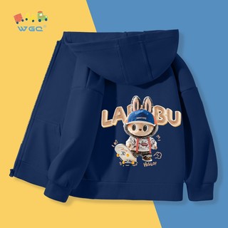  W.G.Q  Áo Hoodie bé trai ,Áo cardigan trùm đầu với túi lớn ở hai bên Thiết kế in labubu 